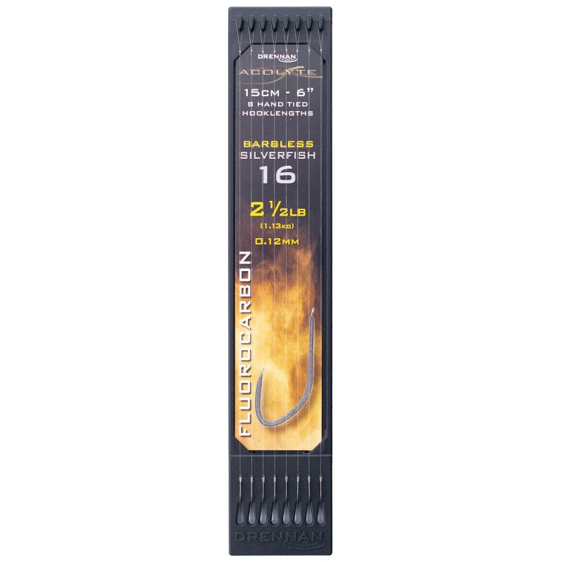 Drennan Acolyte Barbless Silverfish Hooklength Plate 6inch